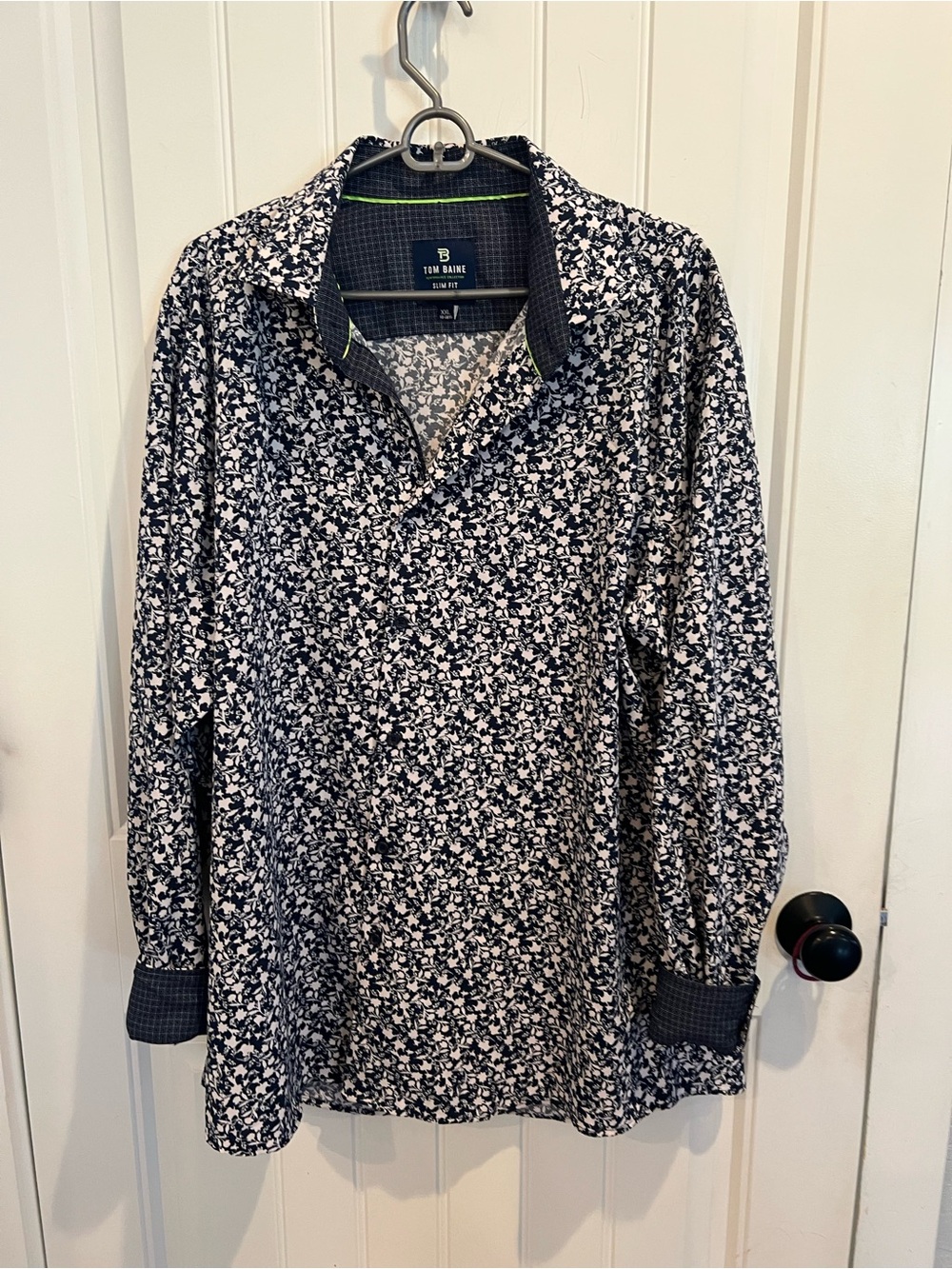Tom Baine Slim Fit Floral Navy & White Performance Button-Up Shirt XXL